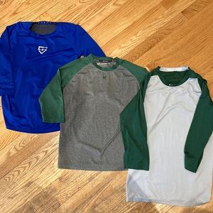 Boys Baseball 3/4 length athletic shirts. Three shirts.